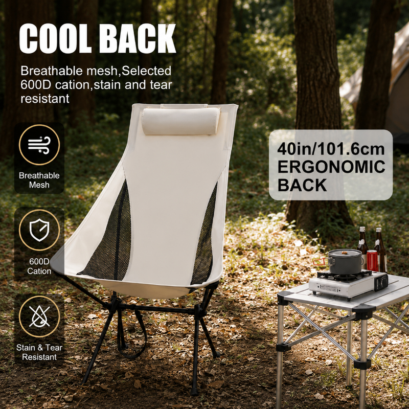 Outdoor Sport Chairs - Portable Folding Camping Chair with Headrest,